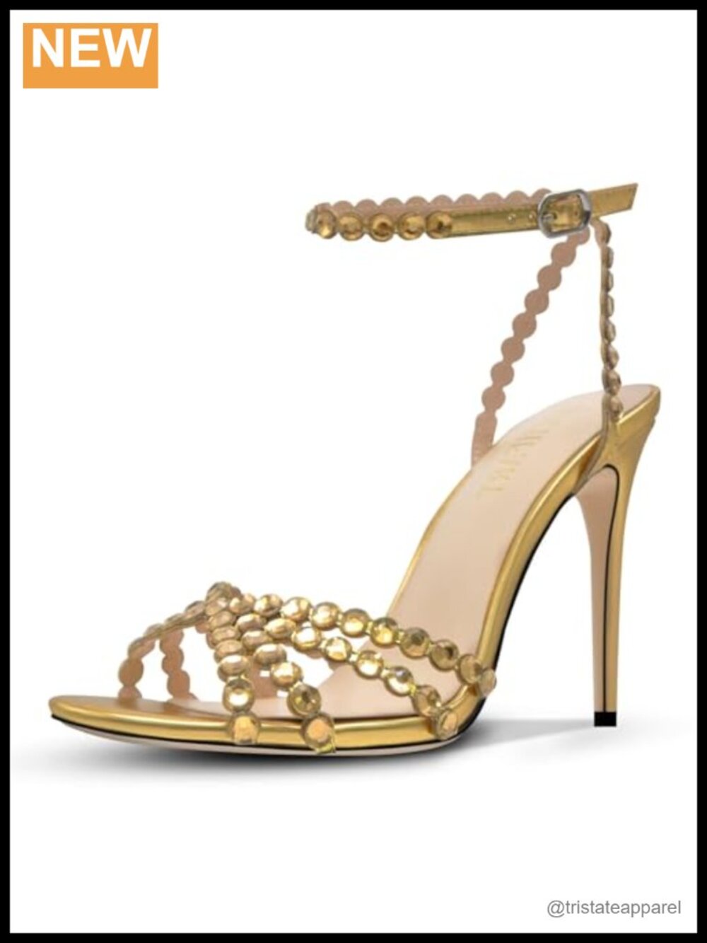 Rhinestone Stiletto Heeled Sandals Strappy Buckle Round Toe Dressy Pumps